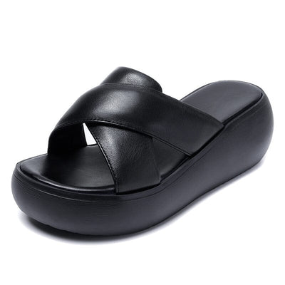 Women Summer Retro Leather Platform Casual Slippers Mar 2023 New Arrival 