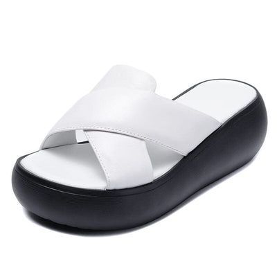 Women Summer Retro Leather Platform Casual Slippers Mar 2023 New Arrival White 35 