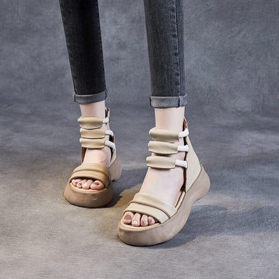 Women Summer Retro Leather Platform Sandals