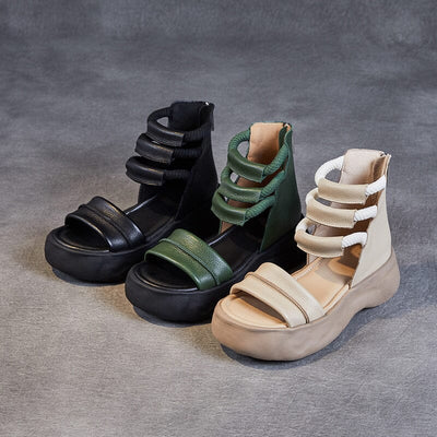 Women Summer Retro Leather Platform Sandals