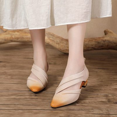 Women Summer Retro Leather Pointed Toe Sandals