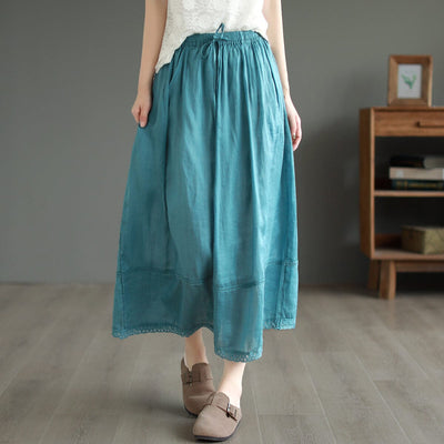 Women Summer Retro Linen A-Line Skirt May 2023 New Arrival One Size Blue 