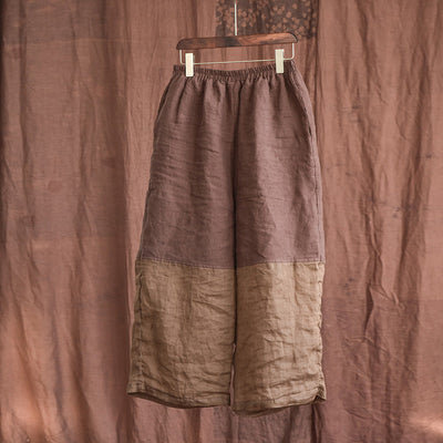 Women Summer Retro Loose Linen Wide-Leg Pants May 2022 New Arrival Coffee One Size 