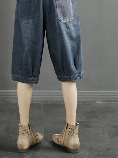 Women Summer Retro Patchwork Cotton Denim Shorts