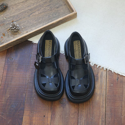 Women Summer Retro Plaited Leather Casual Sandals Mar 2023 New Arrival 35 Black 