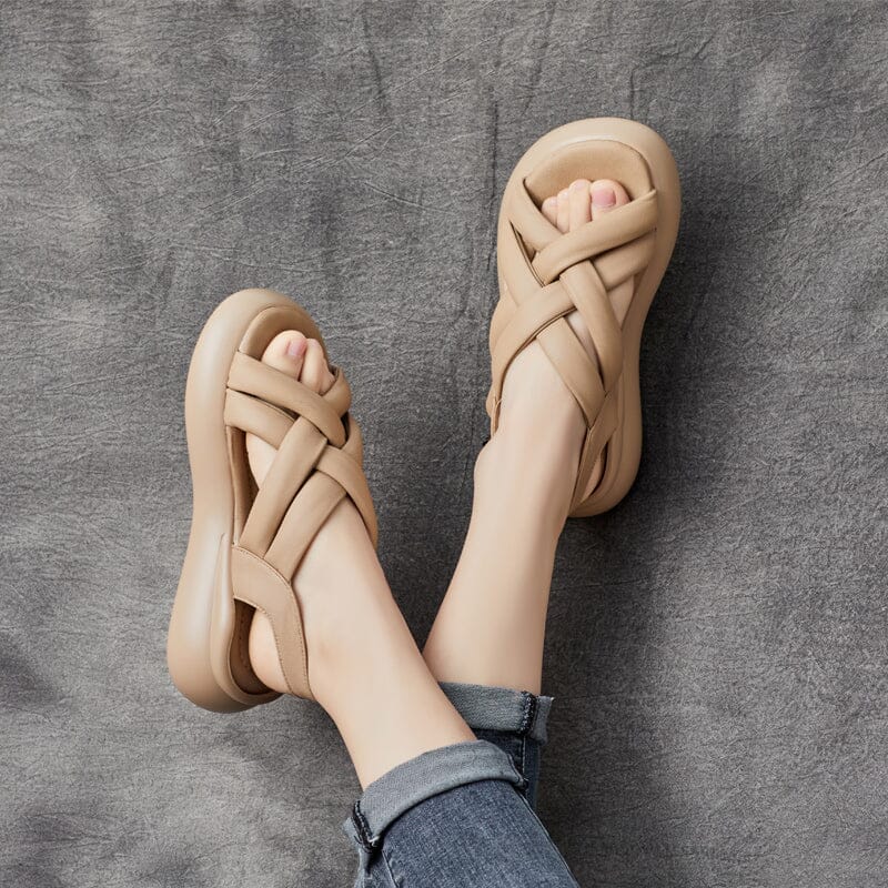 Women Summer Retro Plaited Leather Sandals