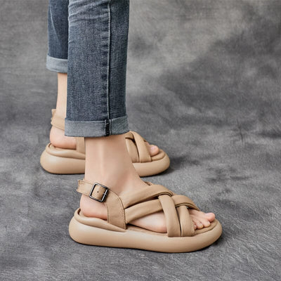Women Summer Retro Plaited Leather Sandals Apr 2023 New Arrival 