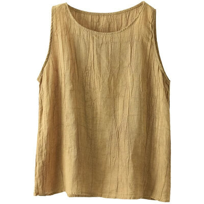 Women Summer Retro Pleated Linen Vest