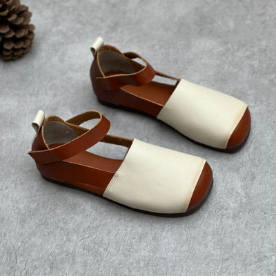 Women Summer Retro Soft Leather Velcro Flat Sandals May 2023 New Arrival White 35 