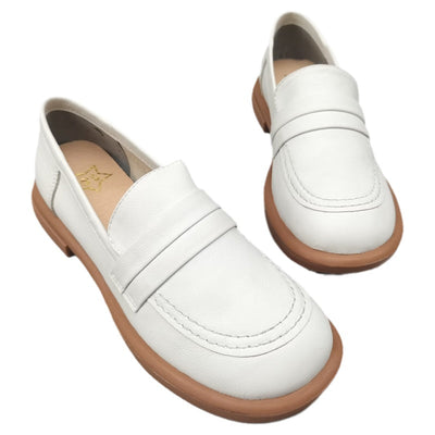 Women Summer Retro Solid Leather Casual Shoes