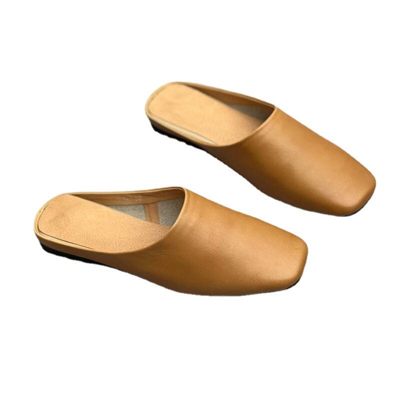Women Summer Retro Solid Leather Mule Slippers Apr 2023 New Arrival 
