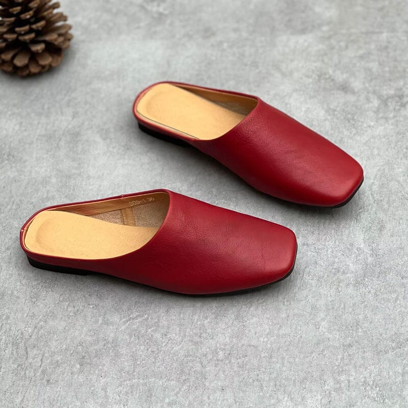 Women Summer Retro Solid Leather Mule Slippers Apr 2023 New Arrival Red 35 