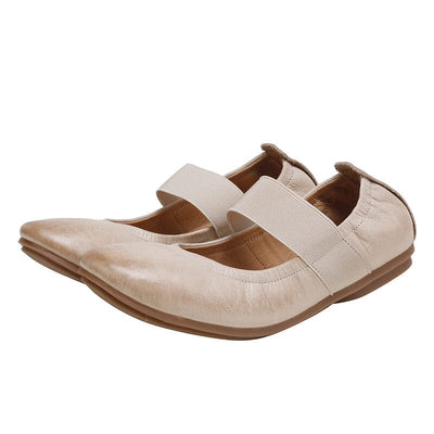 Women Summer Soft Leather Flat Casual Shoes May 2023 New Arrival Beige 35 