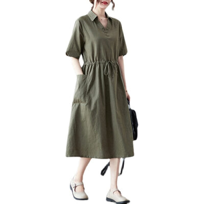 Women Summer Solid Cotton Linen Dress