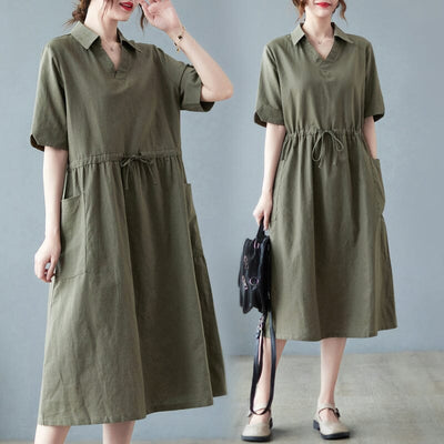 Women Summer Solid Cotton Linen Dress