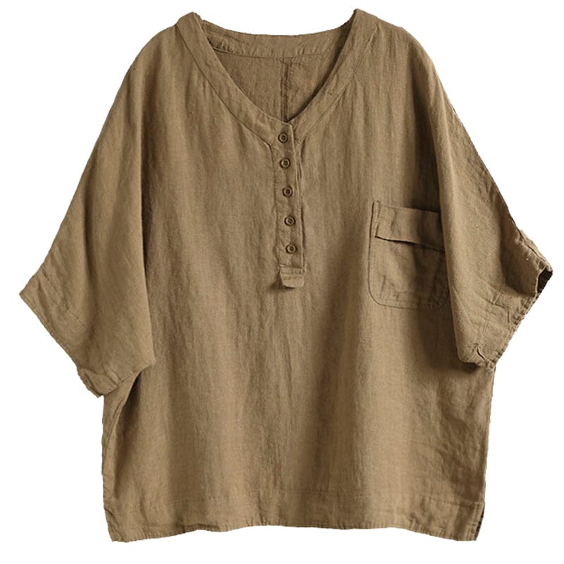 Women Summer Solid Linen Loose T-Shirt May 2023 New Arrival 