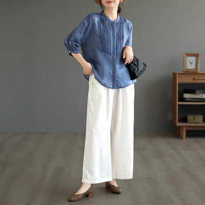 Women Summer Solid Loose Linen Casual Wide Leg Pants May 2023 New Arrival 