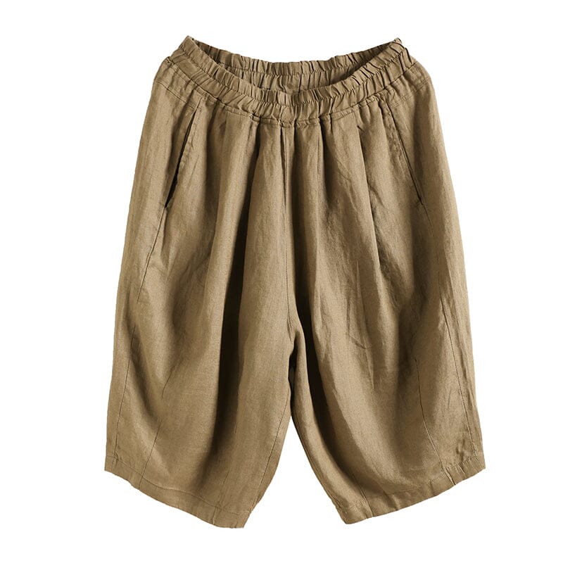 Women Summer Solid Retro Linen Casual Shorts May 2023 New Arrival 