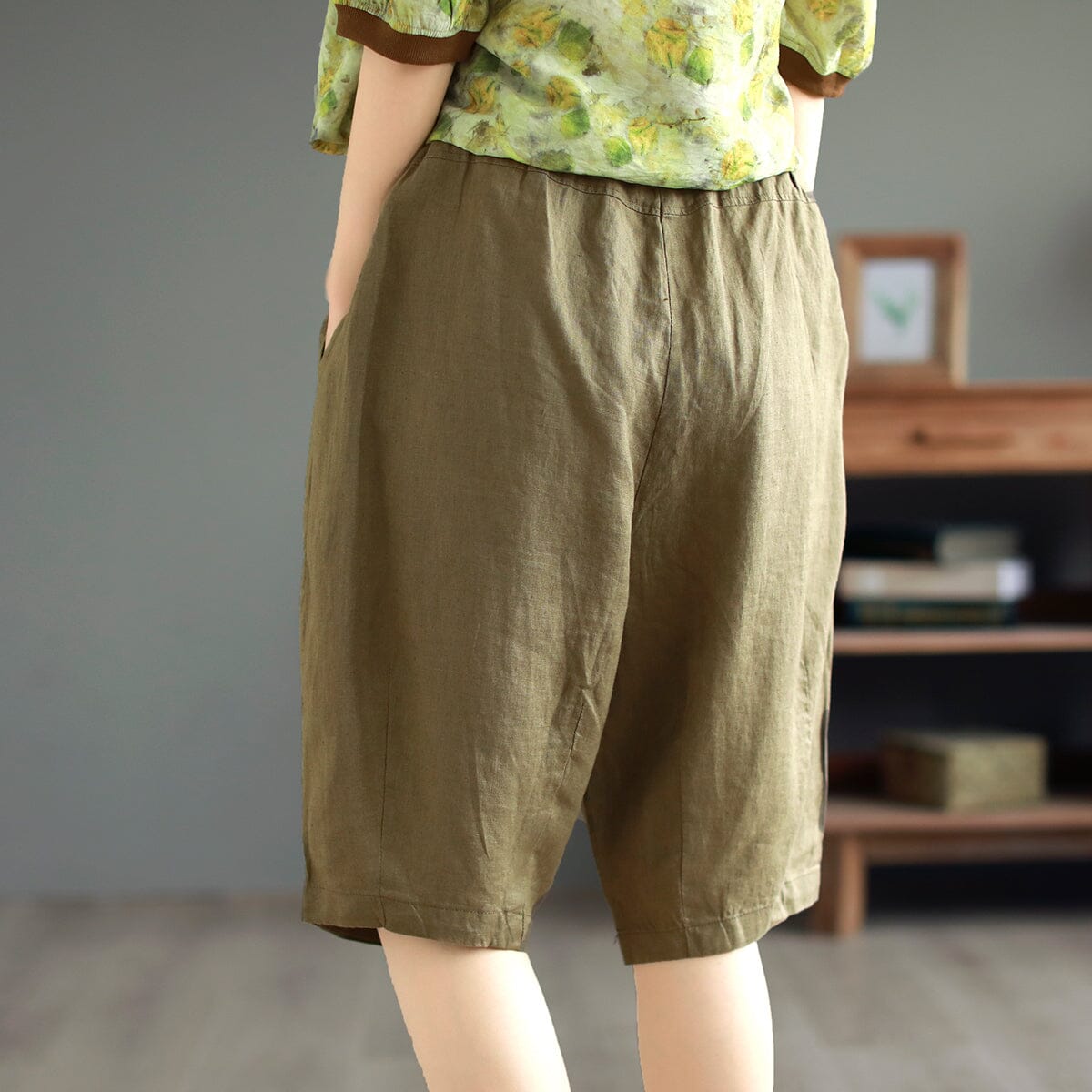 Women Summer Solid Retro Linen Casual Shorts