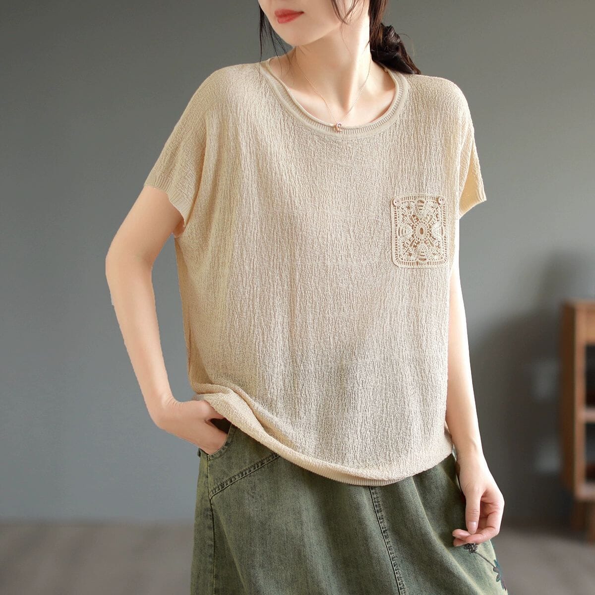Women Summer Stylish Casual Cotton Kintted T-Shirt May 2023 New Arrival 