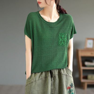 Women Summer Stylish Casual Cotton Kintted T-Shirt May 2023 New Arrival Green One Size 