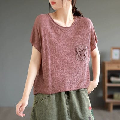 Women Summer Stylish Casual Cotton Kintted T-Shirt May 2023 New Arrival Pink One Size 