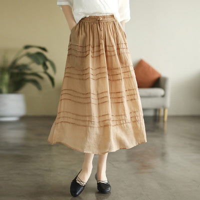 Women Summer Thin Linen Casual A-Line Skirt Apr 2023 New Arrival Orange One Size 