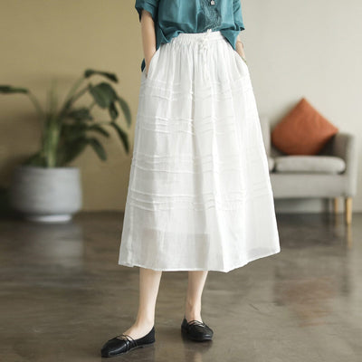 Women Summer Thin Linen Casual A-Line Skirt Apr 2023 New Arrival White One Size 