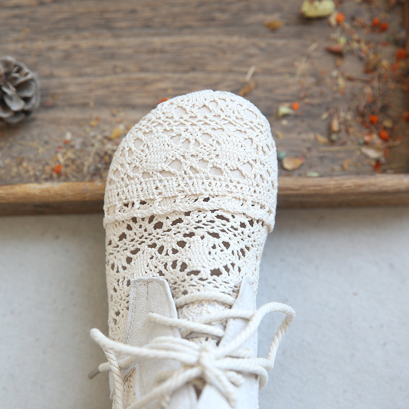 Women Summer Vintage Cotton Linen Hollow Boots
