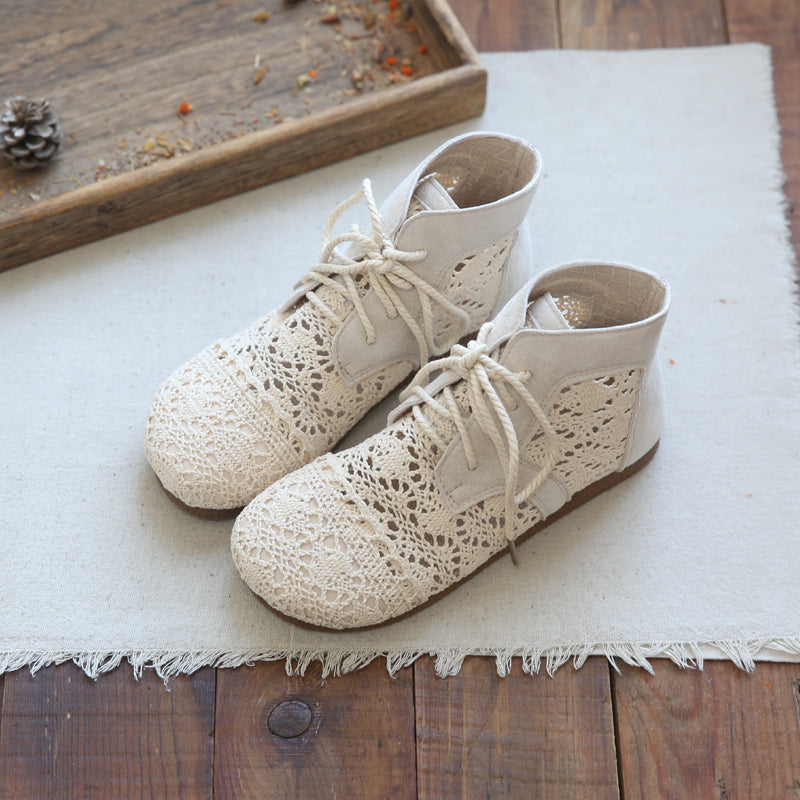 Women Summer Vintage Cotton Linen Hollow Boots May 2022 New Arrival 