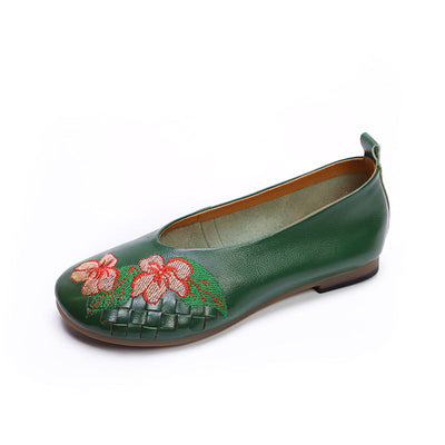 Women Summer Vintage Floral Embroidery Casual Shoes May 2022 New Arrival Green 35 