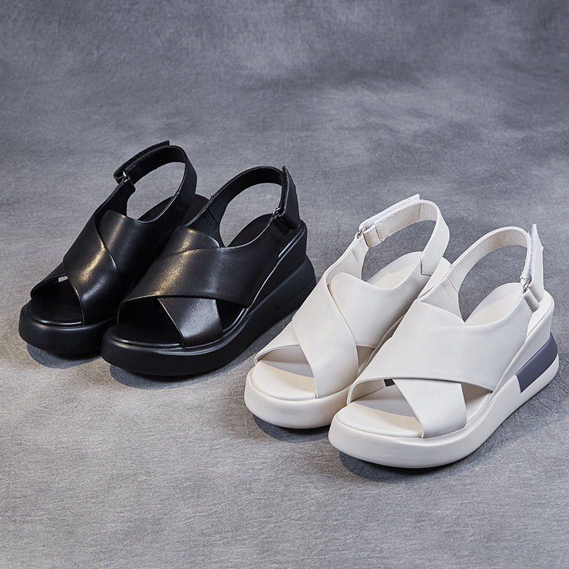 Women Summer Vintage Leather Platform Sandals