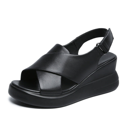 Women Summer Vintage Leather Platform Sandals