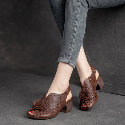 Women Summer Vintage Leather Wedge Floral Sandals Apr 2022 New Arrival 