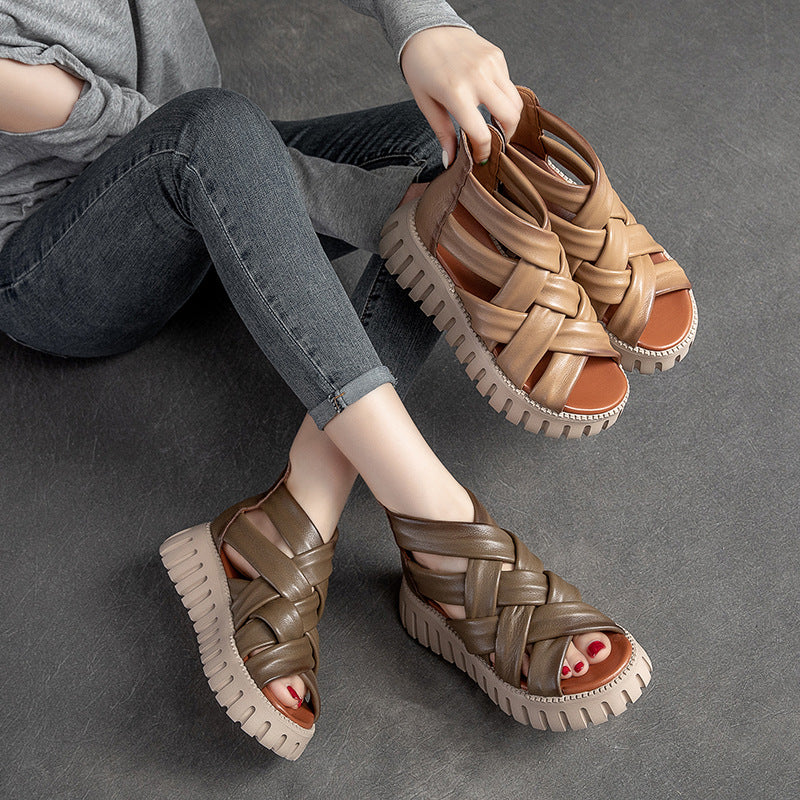 Women Summer Vintage Strapy Leather Casual Sandals
