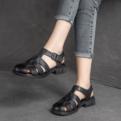 Women Summer Vintage Woven Leather Casual Sandals