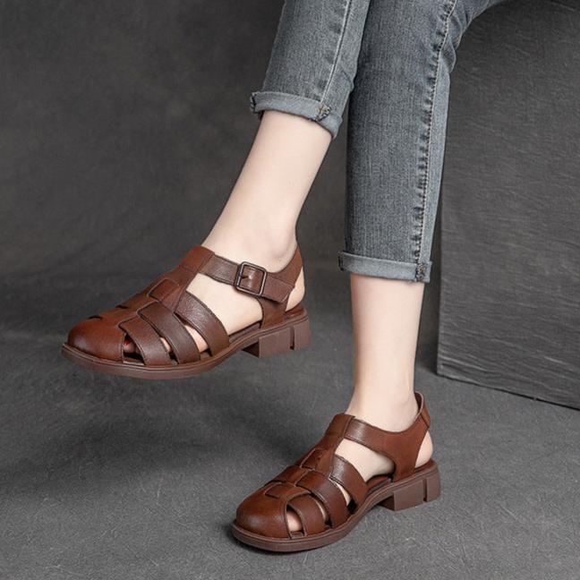 Women Summer Vintage Woven Leather Casual Sandals