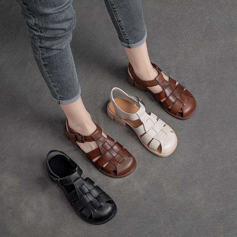 Women Summer Vintage Woven Leather Casual Sandals Apr 2022 New Arrival 