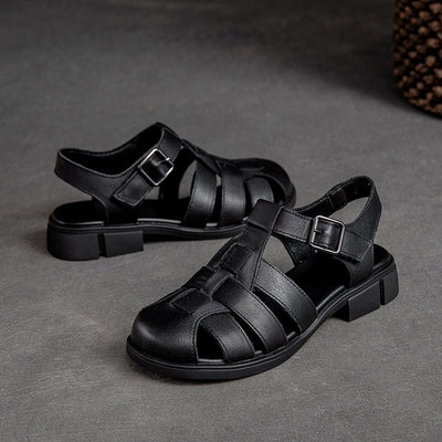 Women Summer Vintage Woven Leather Casual Sandals Apr 2022 New Arrival Black 35 