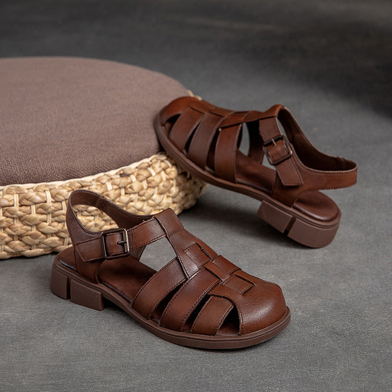 Women Summer Vintage Woven Leather Casual Sandals Apr 2022 New Arrival Brown 35 