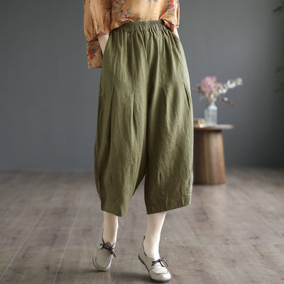 Women Summmer Casual Mid Calf Linen Pants