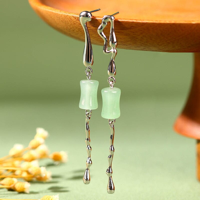 Women Vintage Chain Jade Earrings
