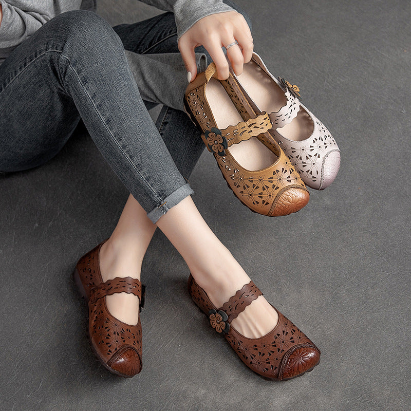 Women Vintage Hollow Leather Casual Flat Loafers May 2022 New Arrival 
