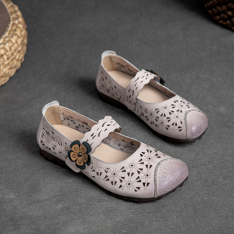 Women Vintage Hollow Leather Casual Flat Loafers