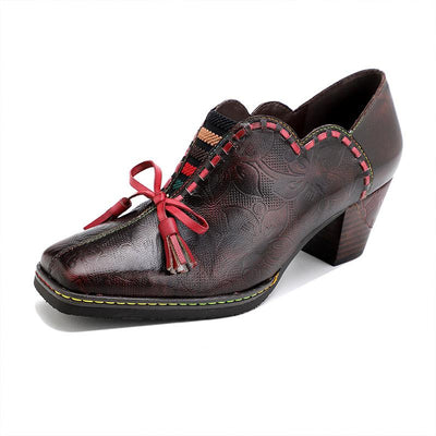 Women Vintage Leather Bowknot Casual Shoes