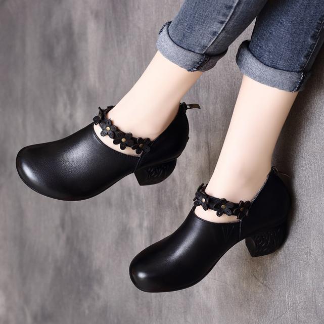Women Vintage Round Toe Chunky Heels Shoes With Belt 2019 March New 