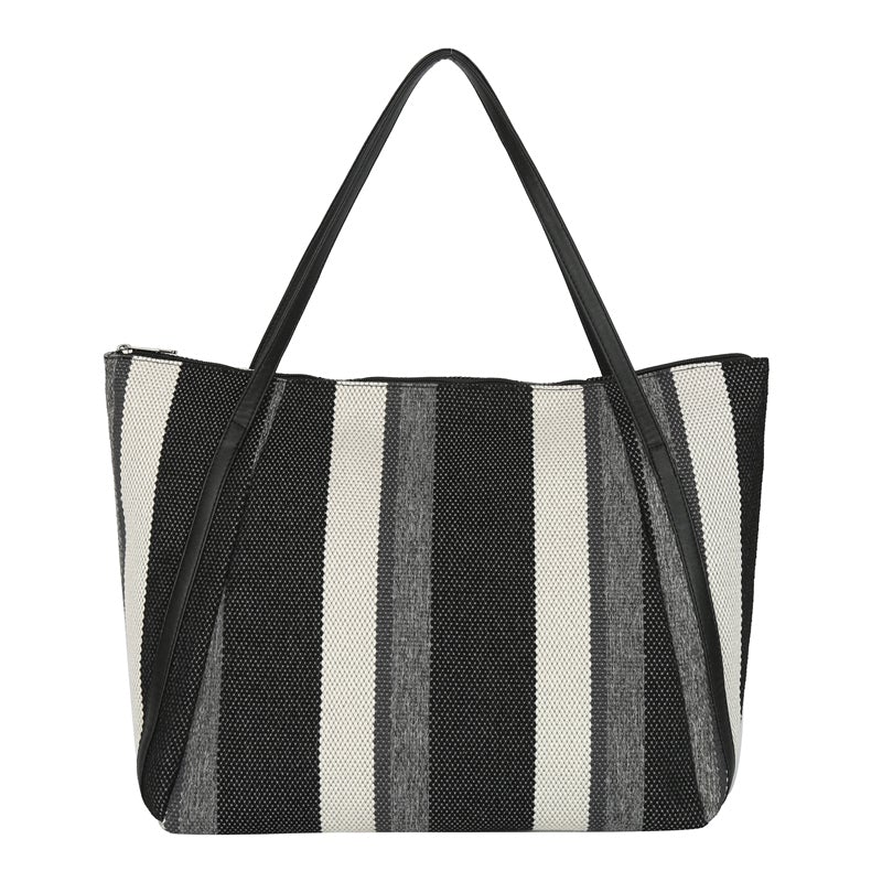 Women Vintage Striped Canvas Shoulder Bag Dec 2021 New Arrival One Size Black 