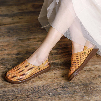 Women Vintage Summer Hollow Leather Casual Sandals/Slippers May 2022 New Arrival 