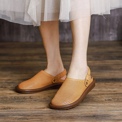Women Vintage Summer Hollow Leather Casual Sandals/Slippers May 2022 New Arrival Brown 35 
