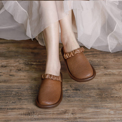 Women Vintage Summer Hollow Leather Casual Sandals/Slippers May 2022 New Arrival Coffee 35 